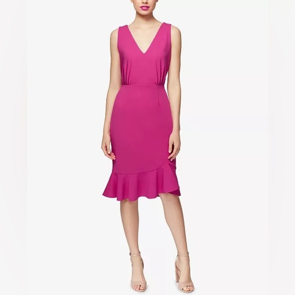 Betsey Johnson | Ruffled Scuba Crepe Dress in Pink size 6 NWT - Picture 1 of 7